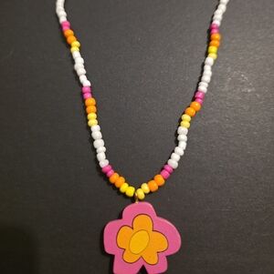 Colorful Beaded Necklace with Flower Pendant